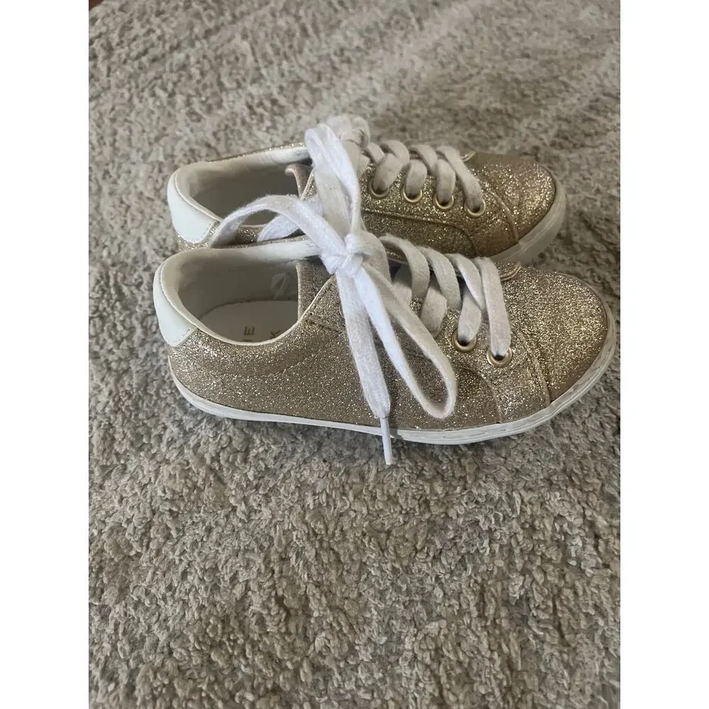 Janie and Jack Gold Sparkle Glitter Lace Up Sneakers 9